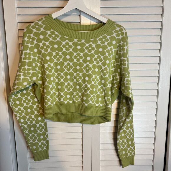Sweaters - HOLLISTER CO. FLORAL COTTON Y2K 2000s CROPPED SWEATER SZ S